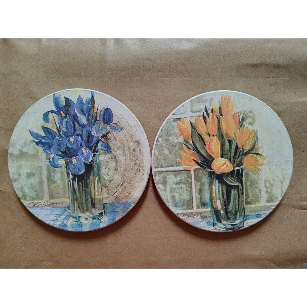CoasterStone Floral Art Deco Stone & Cork Round Coaster Set of 2